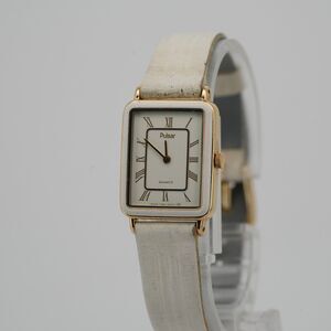 Vintage Pulsar Y580-528H 18mm Tank Women’s Watch White Roman Numerals Gold Tone